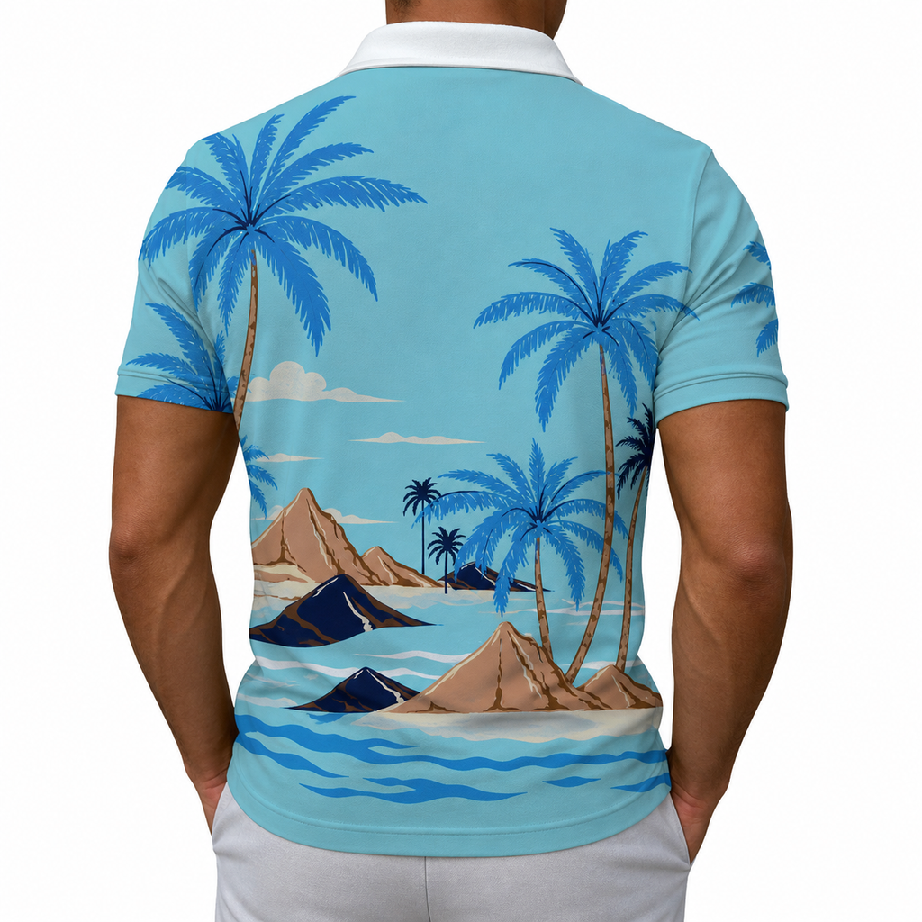 Sky Blue Beach Edition Polo Zipper T-shirts