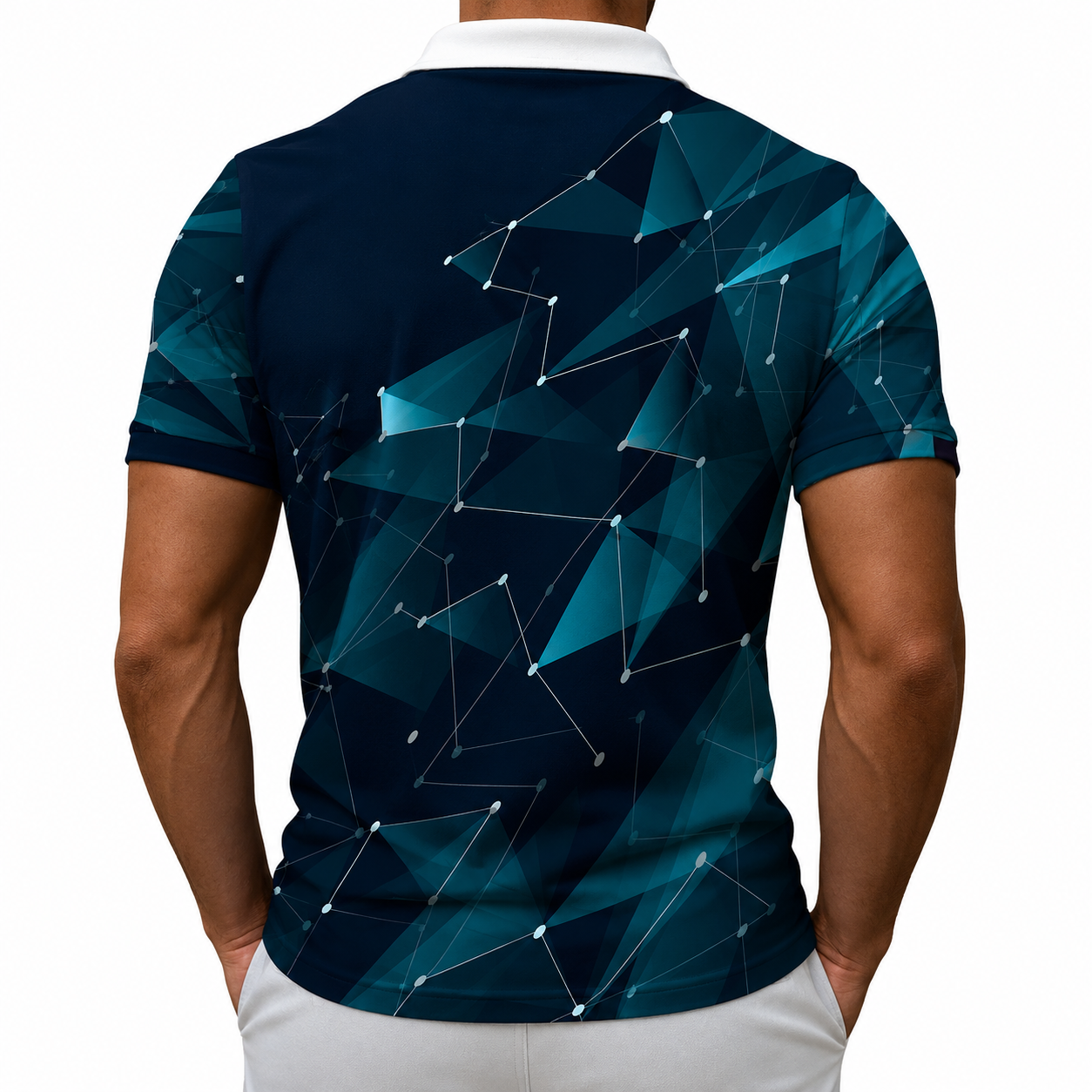 Navy Geometric Tech Polo Zipper T-shirts