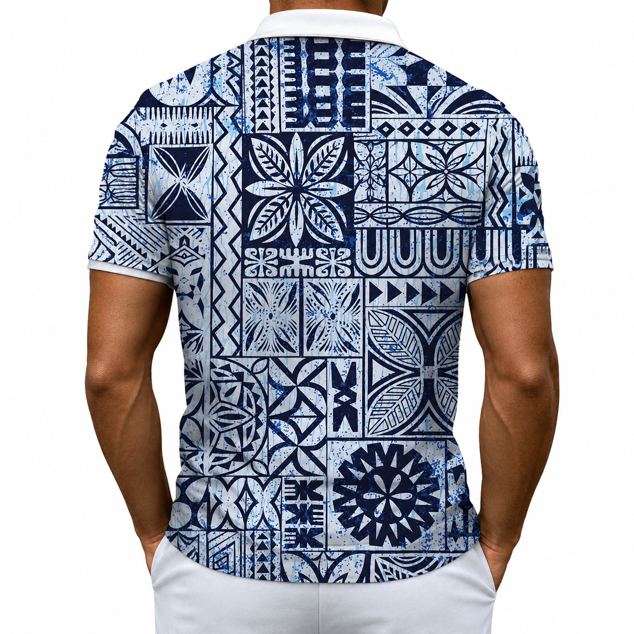 Blue Tribal Mosaic Polo Zipper T-shirts