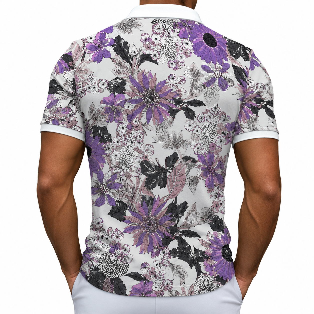 Lavender Floral Bloom Polo Zipper T-shirts