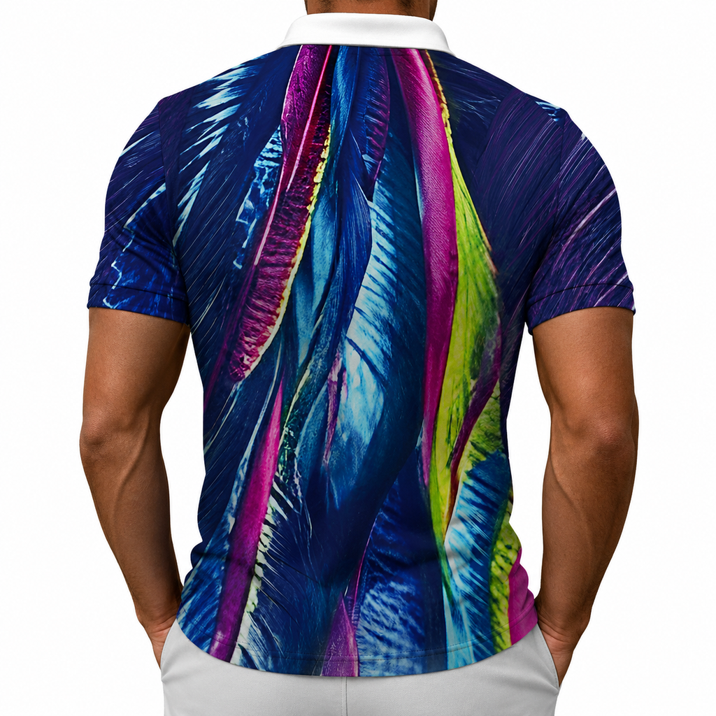 Neon Feather Blend Polo Zipper T-shirts