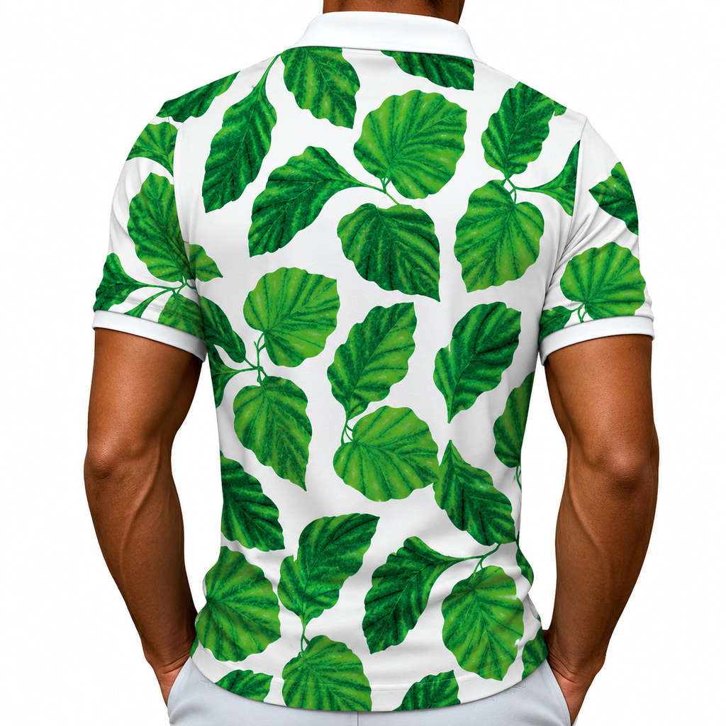 White Tropical Leaf Polo Zipper T-shirts