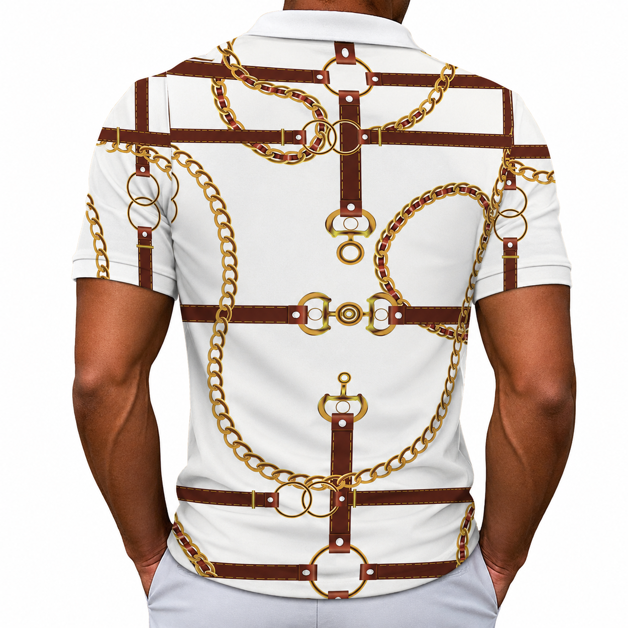 Ivory Gold Chain Polo Zipper T-shirts