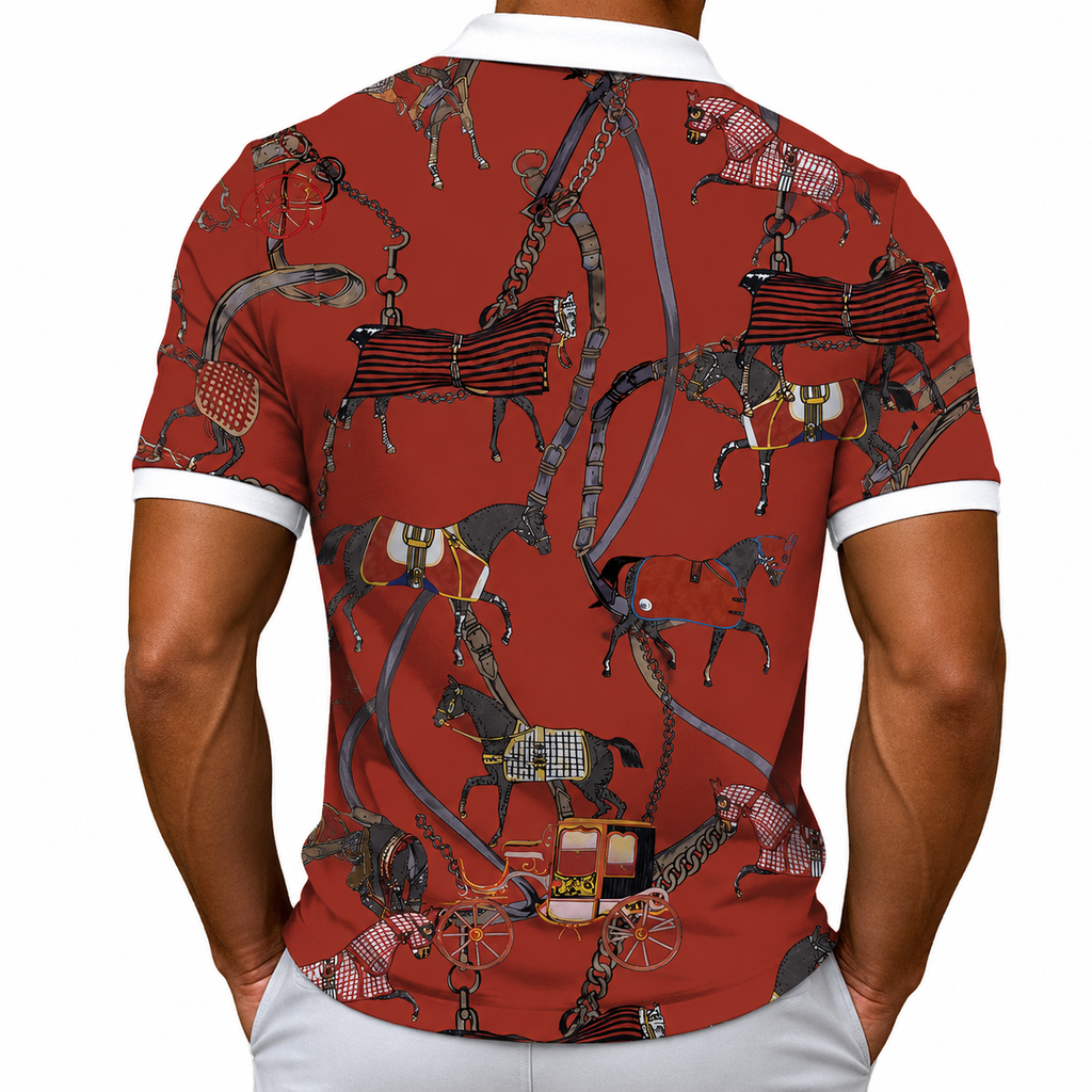Rust Red Equestrian Polo Zipper T-shirts