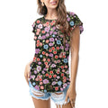 Black multicolor floral T - shirt