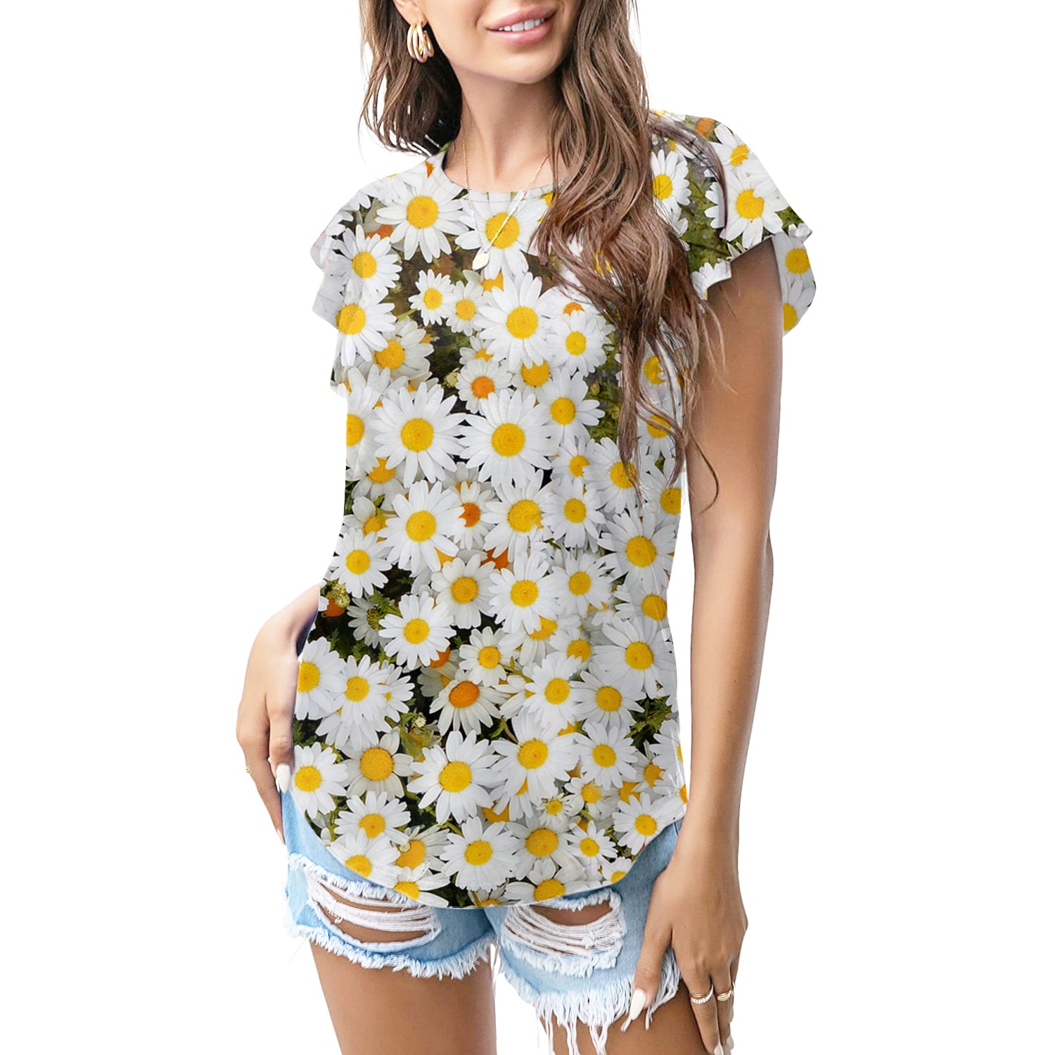 White daisy floral T - shirt