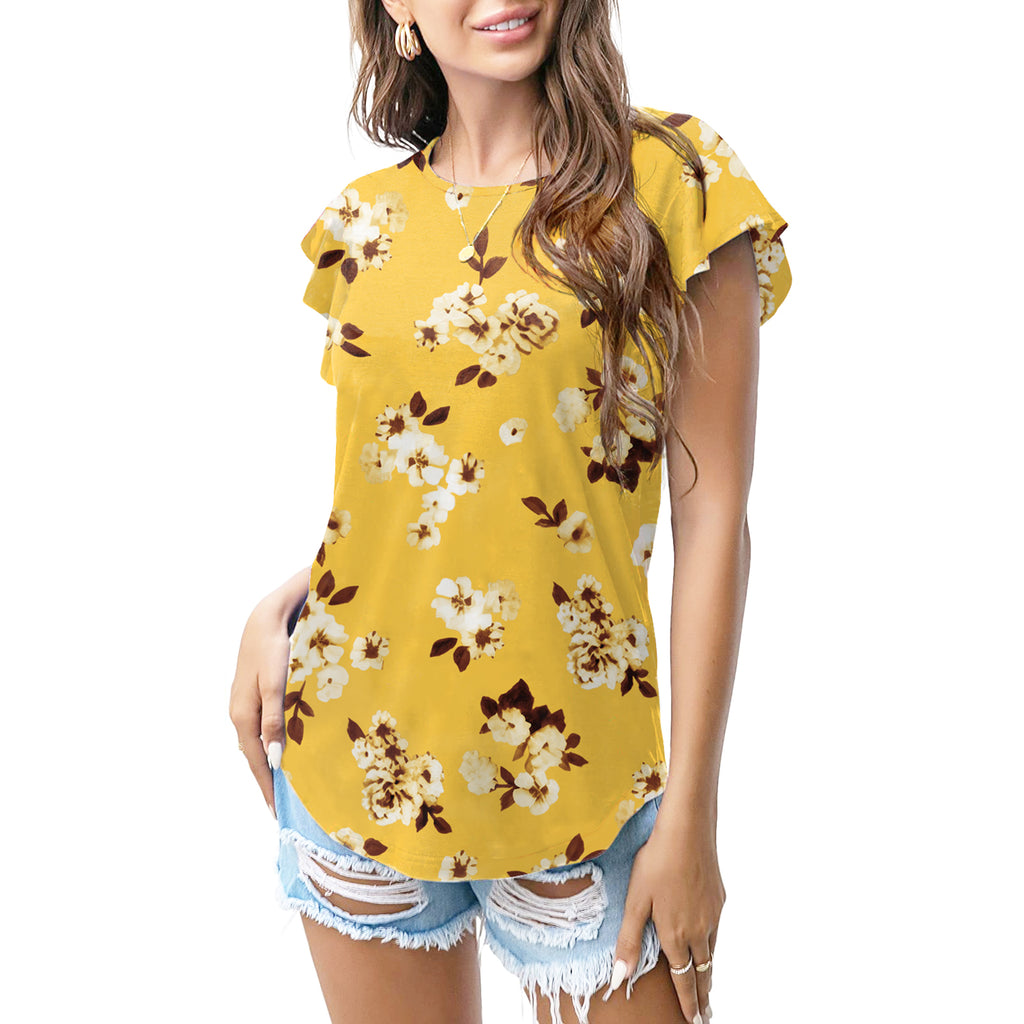 Kaos motif bunga kuning mustard