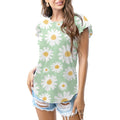 Kaos motif bunga aster hijau mint