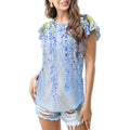 Soft blue floral drape T - shirt