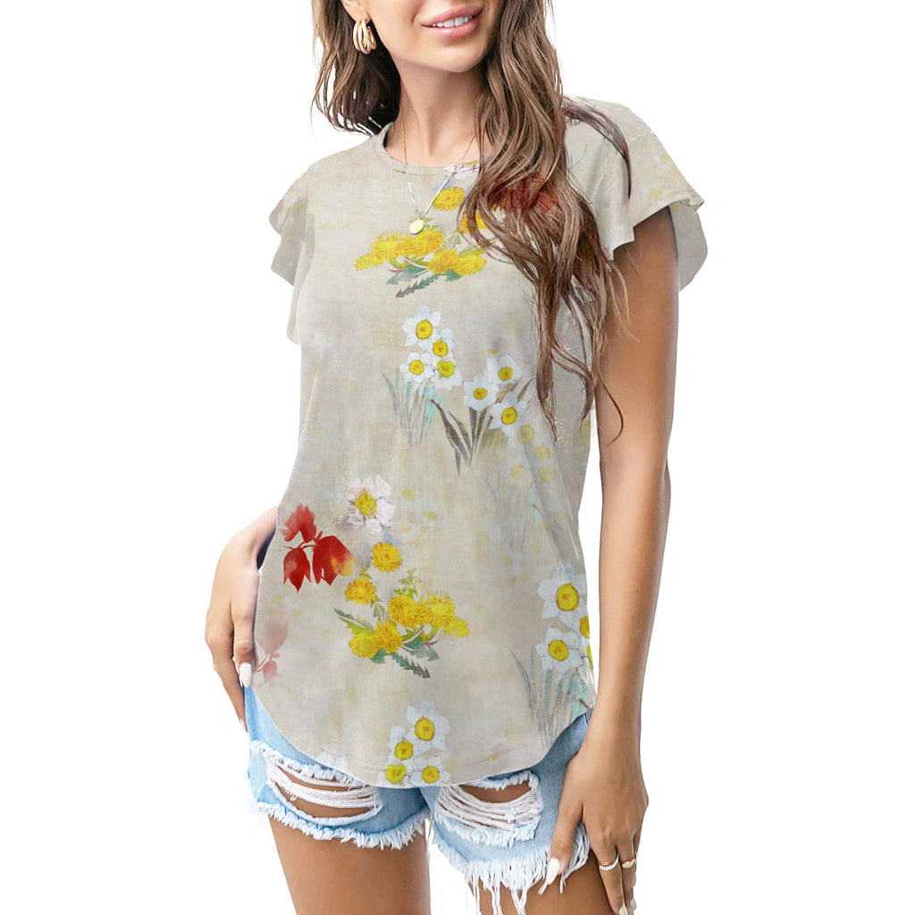 Soft beige floral T - shirt