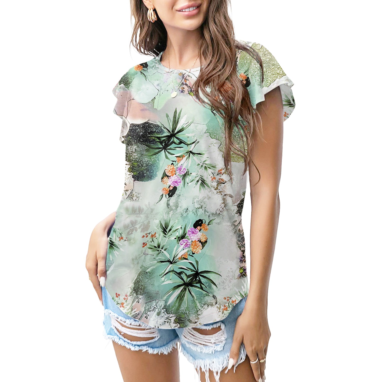 Mint tropical bloom T - shirt