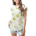 Light green floral grid T - shirt