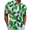 White Tropical Leaf Polo Zipper T-shirts