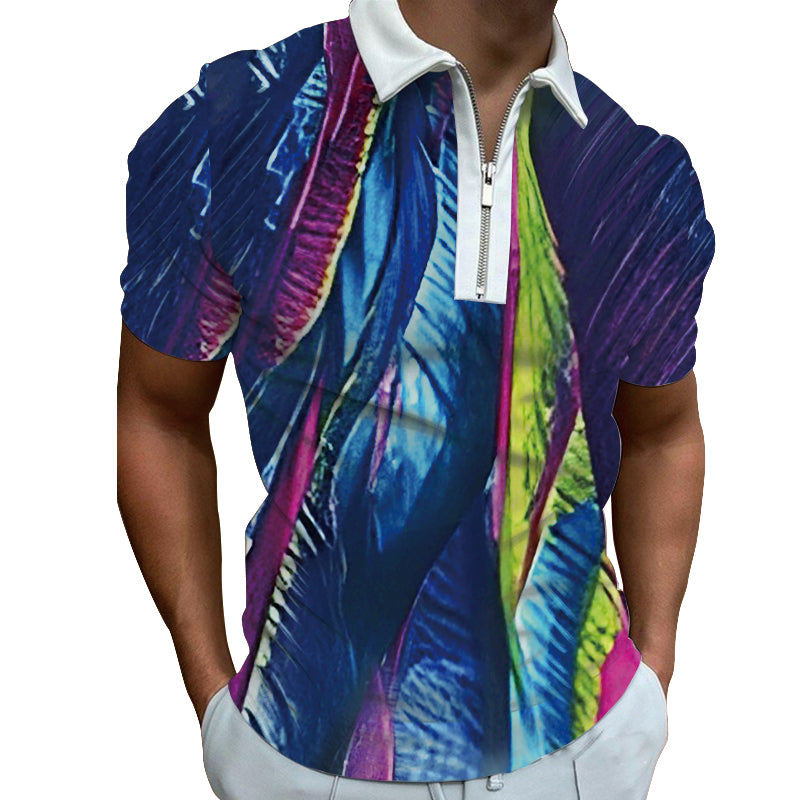 Neon Feather Blend Polo Zipper T-shirts