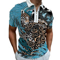 Blue Jungle Leopard Polo Zipper T-shirts