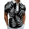 Black Fern Print Polo Zipper T-shirts
