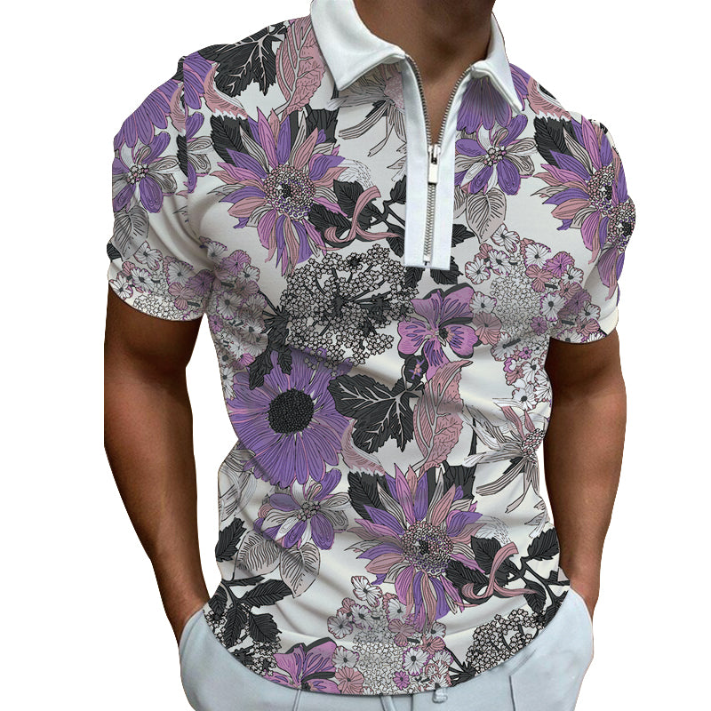 Lavender Floral Bloom Polo Zipper T-shirts