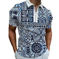 Blue Tribal Mosaic Polo Zipper T-shirts