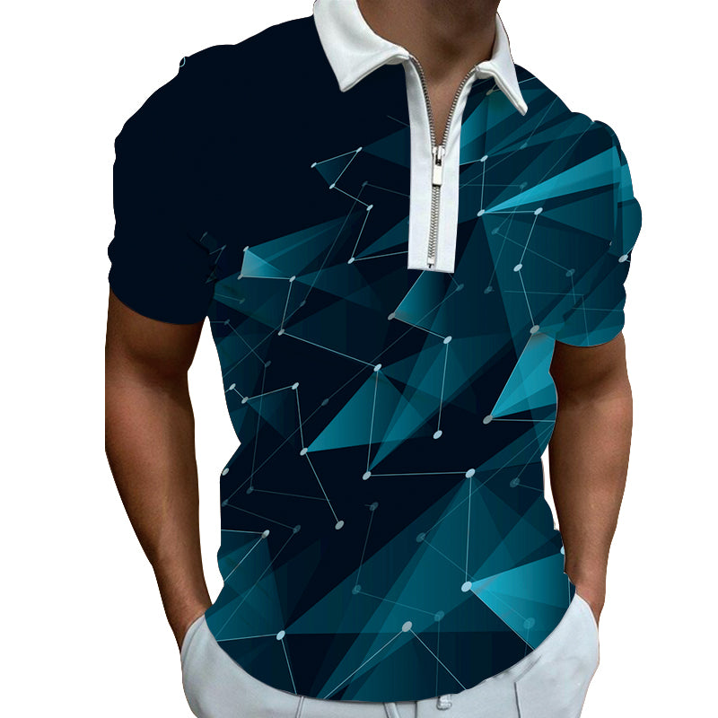 Navy Geometric Tech Polo Zipper T-shirts
