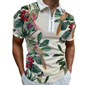 Cream Tropical Birds Polo Zipper T-shirts