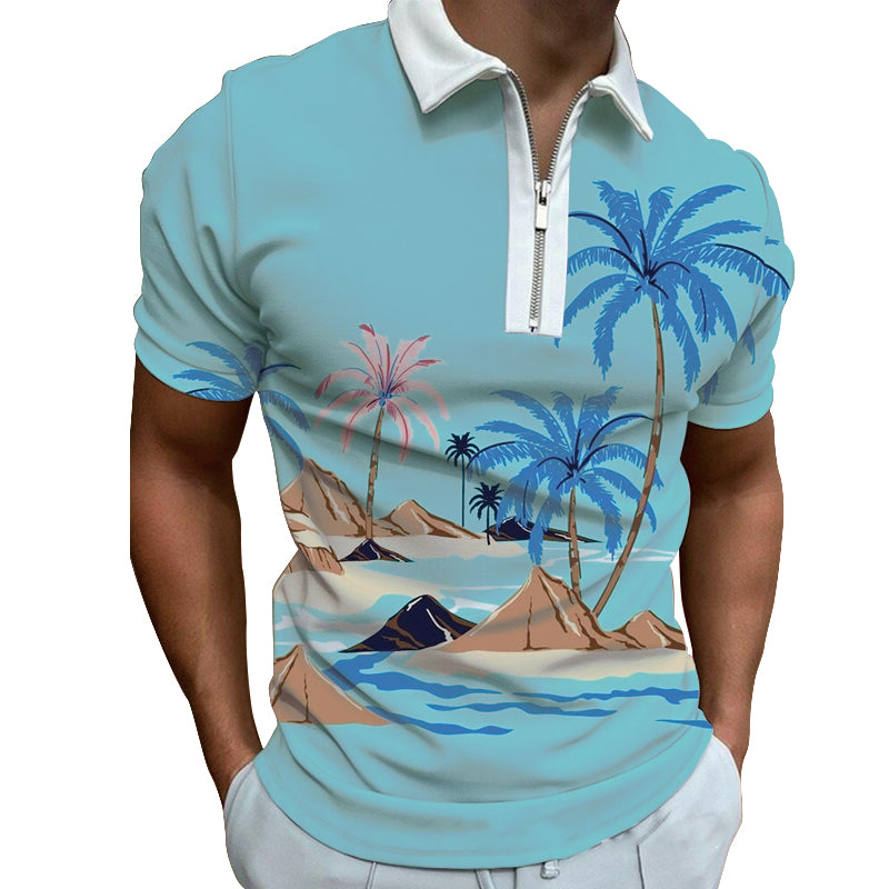 Sky Blue Beach Edition Polo Zipper T-shirts