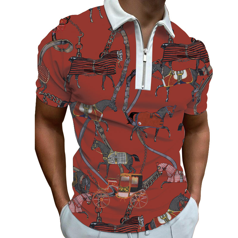 Rust Red Equestrian Polo Zipper T-shirts
