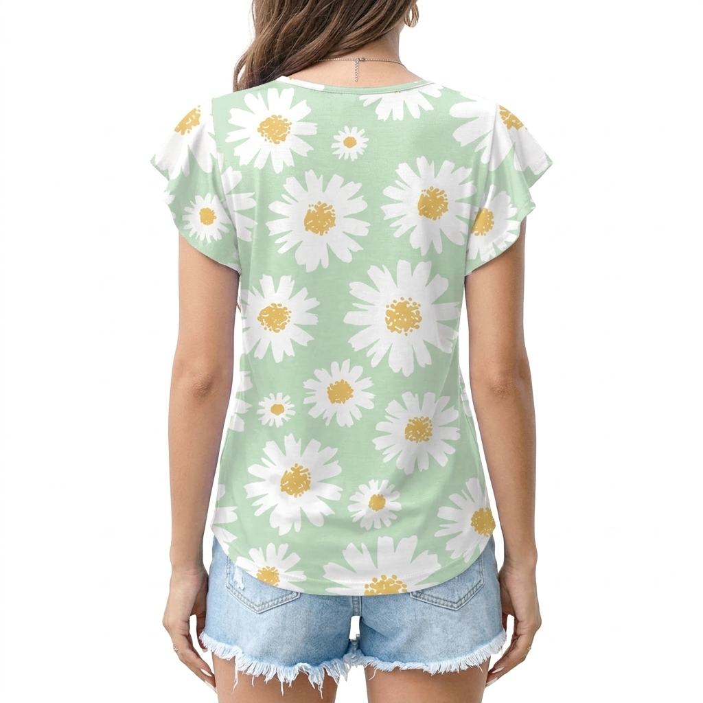 Mint green daisy print T - shirt