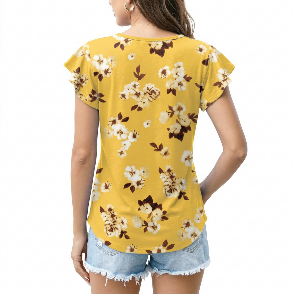 Kaos motif bunga kuning mustard