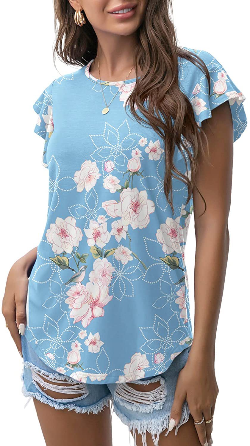 Sky blue floral T - shirt