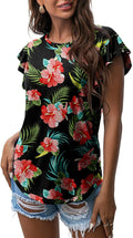 Black tropical hibiscus T - shirt