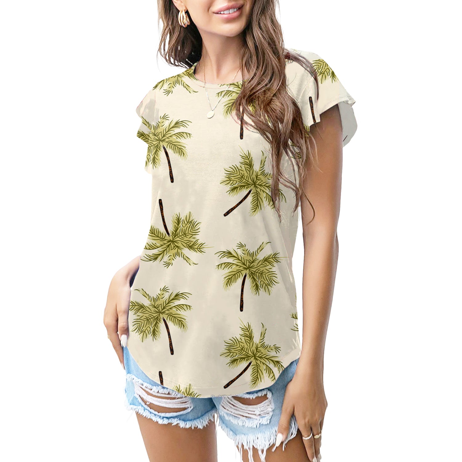 Beige tropical palms T - shirt