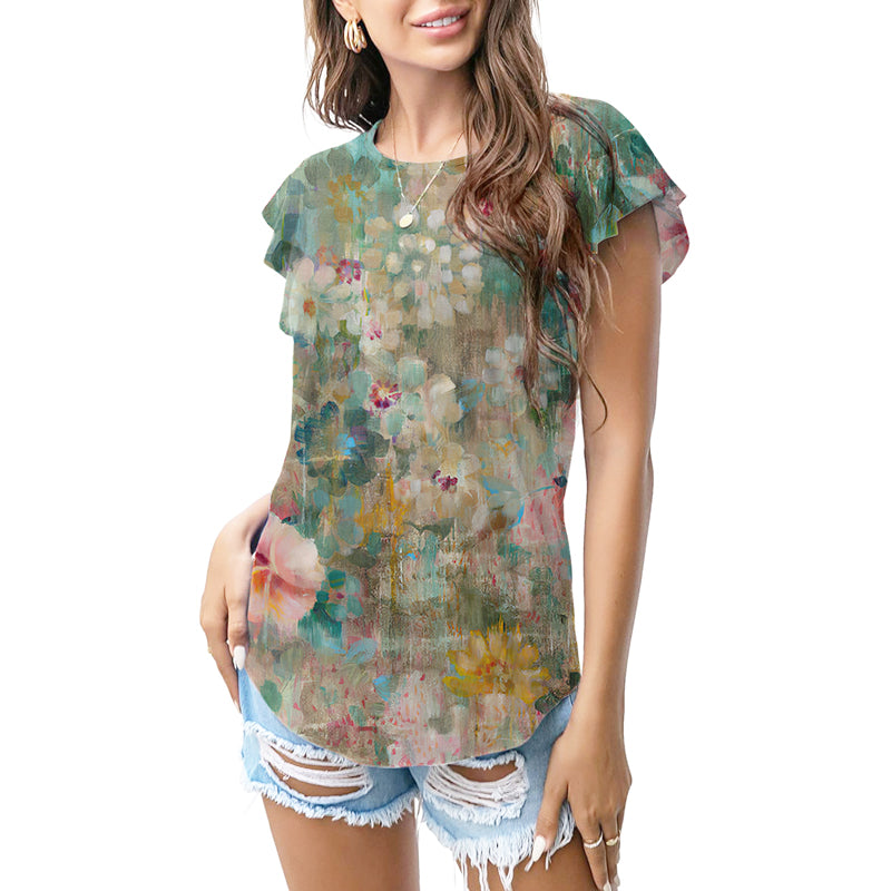 Vintage pastel floral texture T - shirt