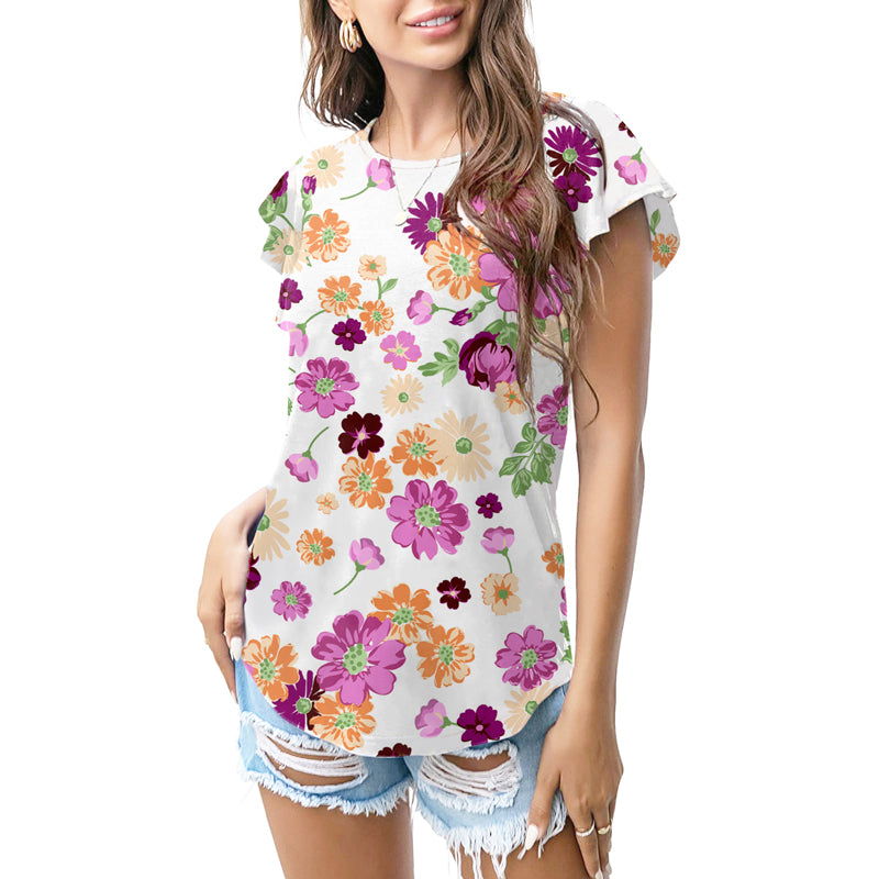 White multicolour floral burst T - shirt