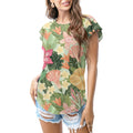 Green tropical floral T - shirt