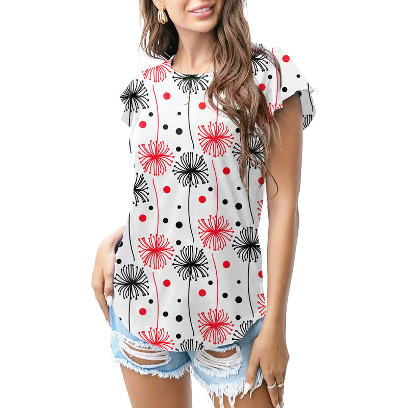 White with red–black florals T - shirt