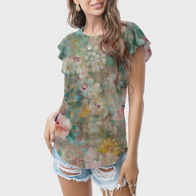 Vintage pastel floral texture T - shirt