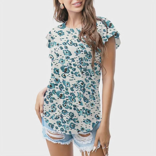 Teal watercolor leopard T - shirt