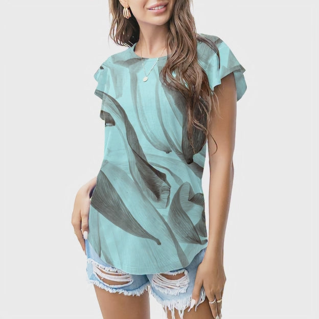 Mint abstract leaf print T - shirt