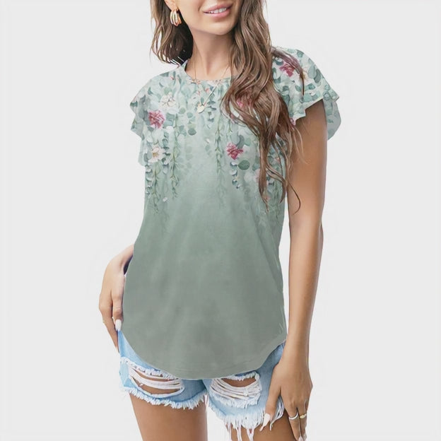 Sage green floral cascade T - shirt