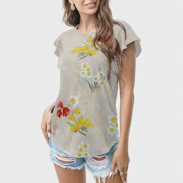 Soft beige floral T - shirt