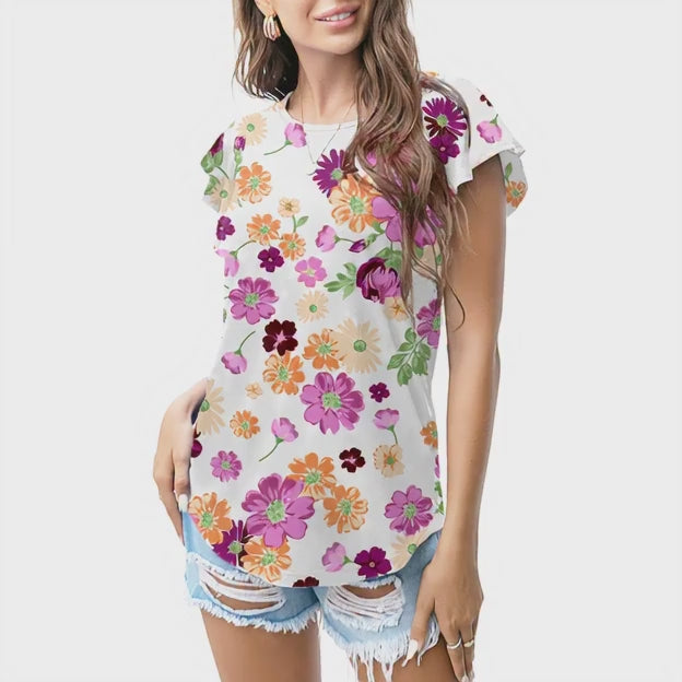 White multicolour floral burst T - shirt