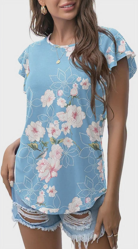 Sky blue floral T - shirt