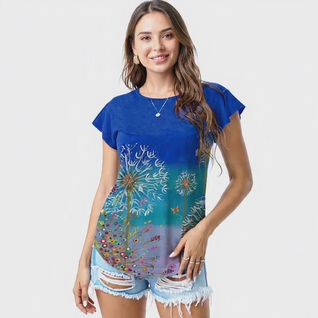 Blue ombré dandelion art T - shirt