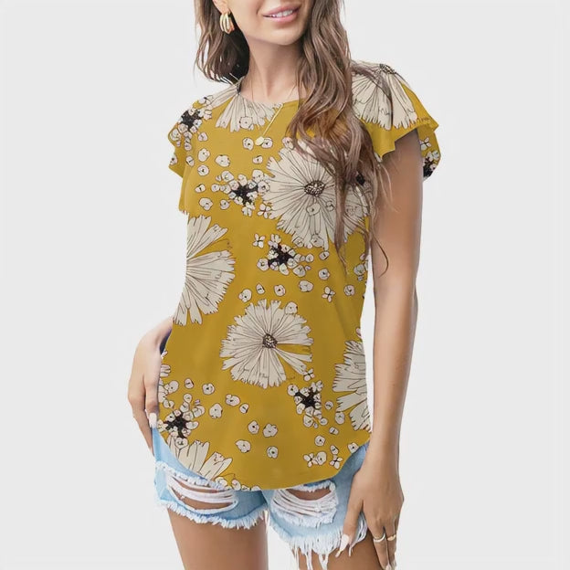 Mustard floral burst T - shirt