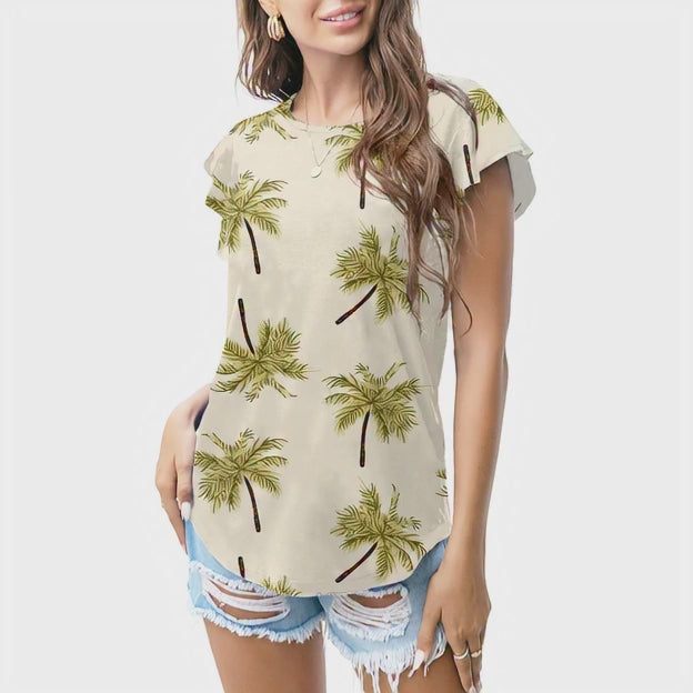 Beige tropical palms T - shirt