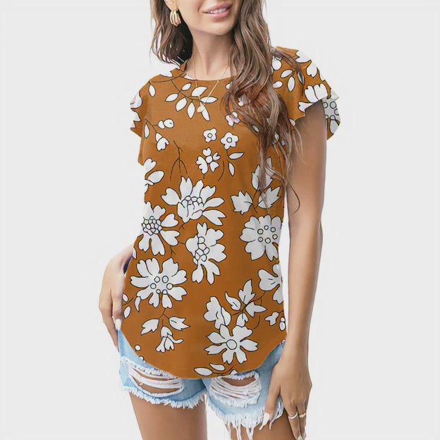 Rust brown floral sketch T - shirt