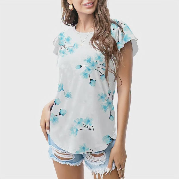 White & blue florals T - shirt