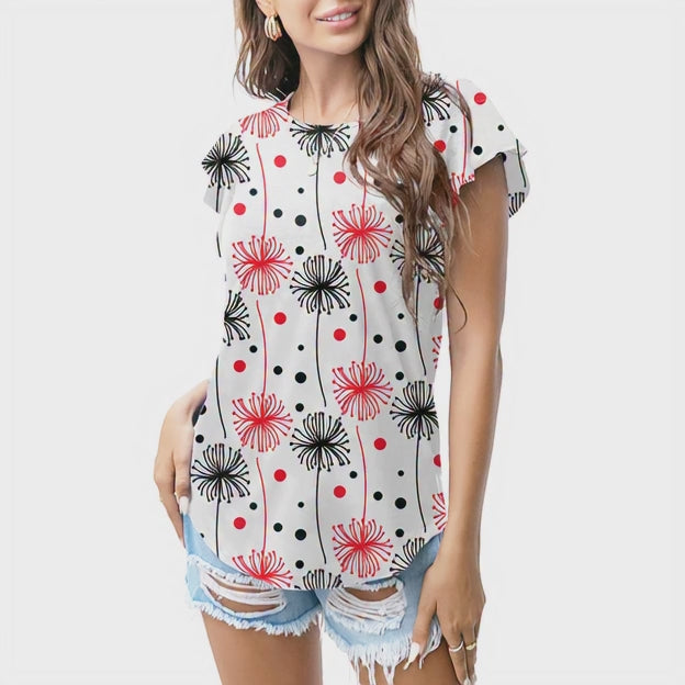 White with red–black florals T - shirt