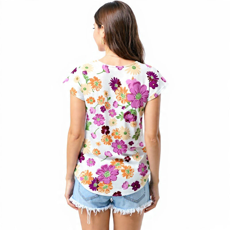 White multicolour floral burst T - shirt