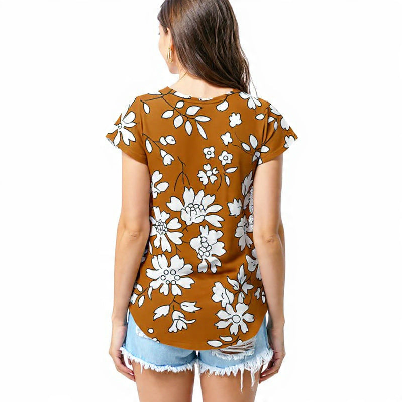 Rust brown floral sketch T - shirt